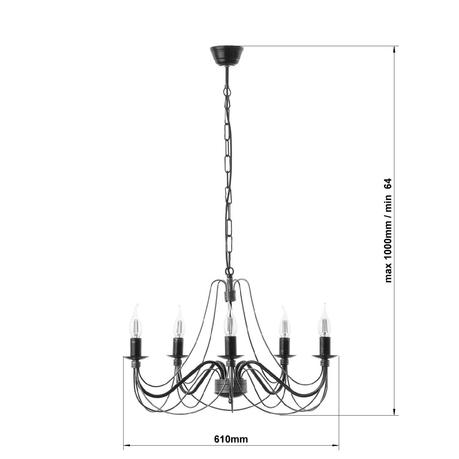 Černý klasický lustr na řetězu s zlatou patinou na osm svíčková žárovky.  30308 "Isabella" foto8