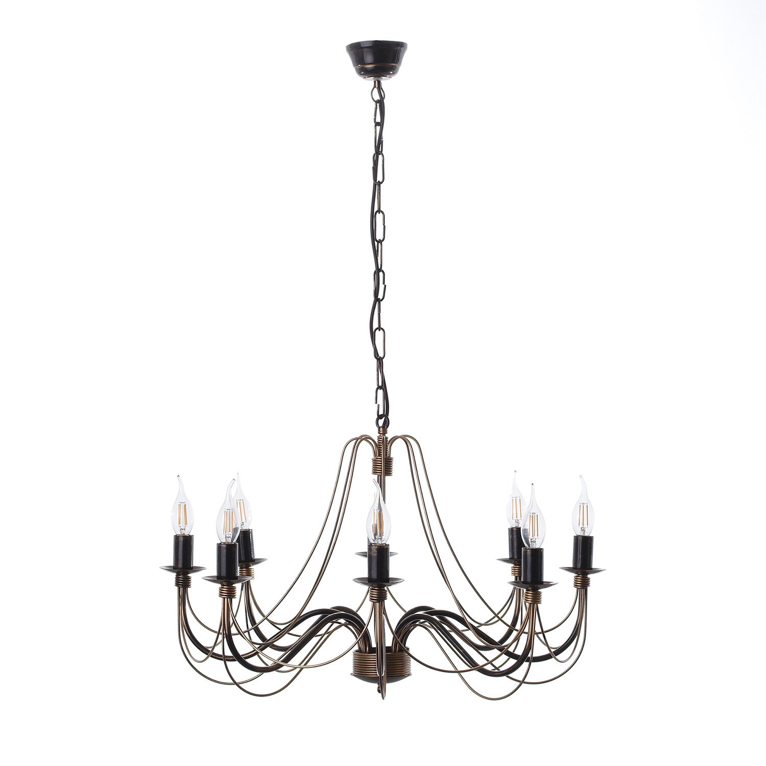 Černý klasický lustr na řetězu s zlatou patinou na osm svíčková žárovky.  30308 "Isabella" foto2