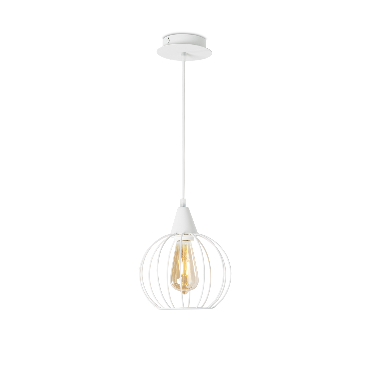 Závěsné svítidlo na lanku s drátěným kulatým stínítkem v bílé barvě 40888 "MATRIX"