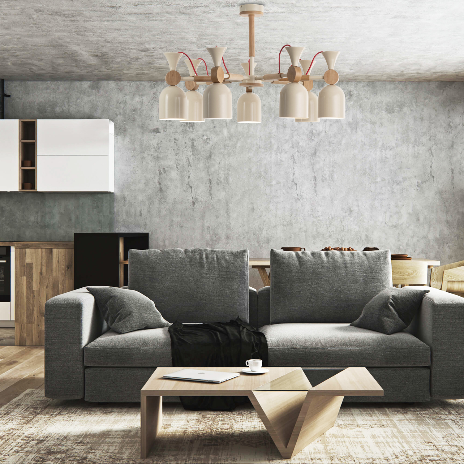 Skandinávský lustr s kovovými stínidly v béžové pastelové barvě 60055 "MONTE" foto4