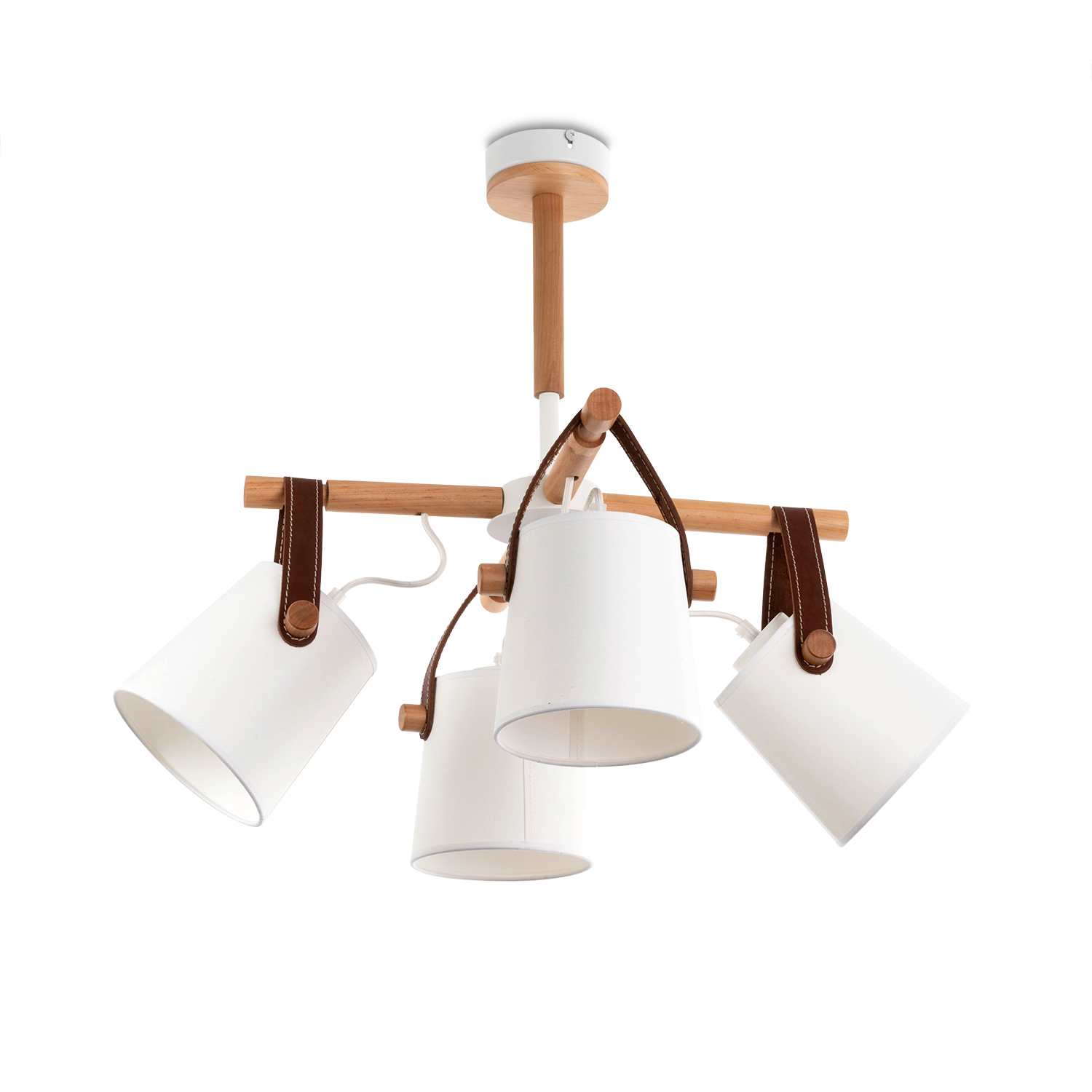 Lustr 60404 "RIONI"v bílém provedení s koženými řemínky a bílými textilními stínítky
