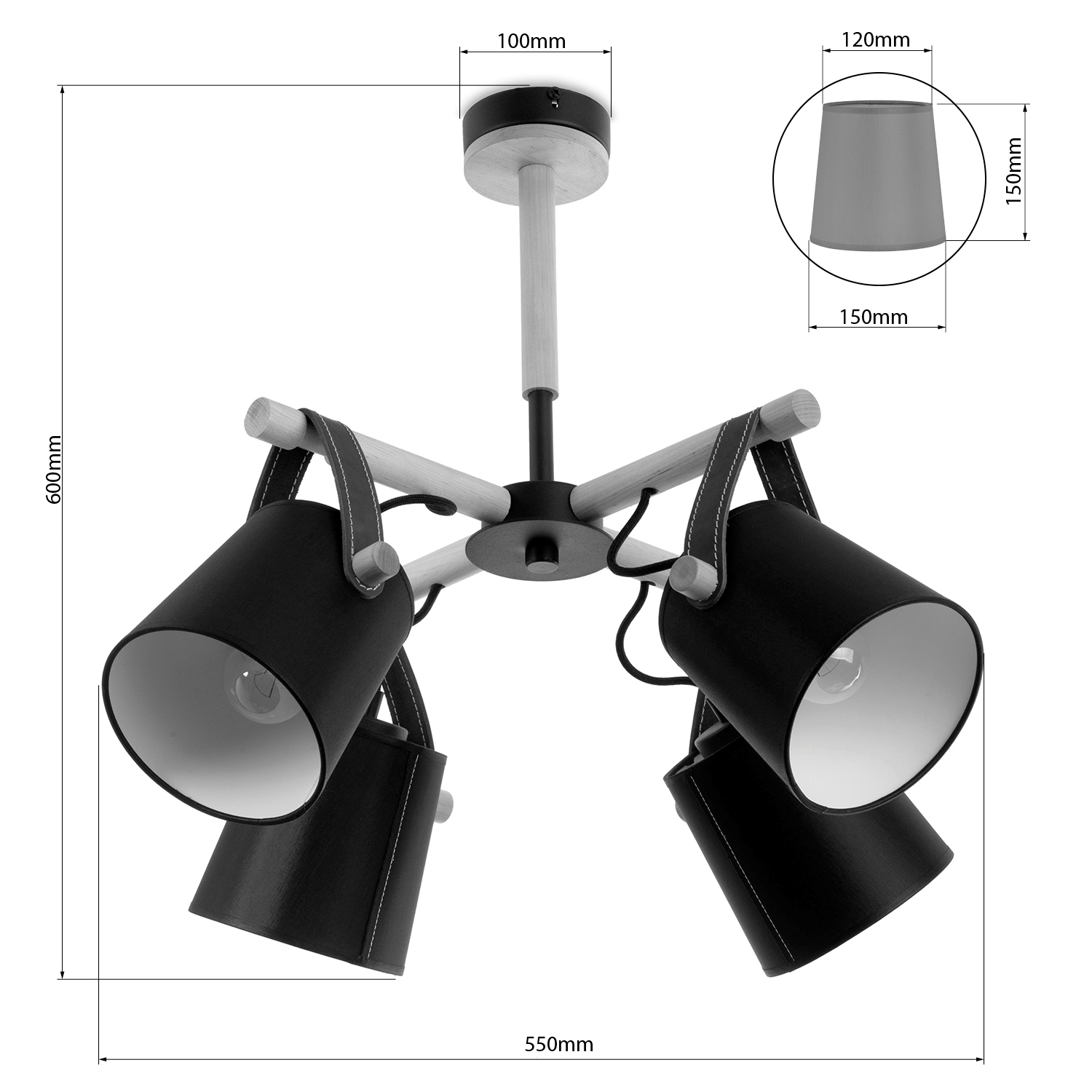 Lustr 60404 "RIONI"v bílém provedení s koženými řemínky a bílými textilními stínítky foto4