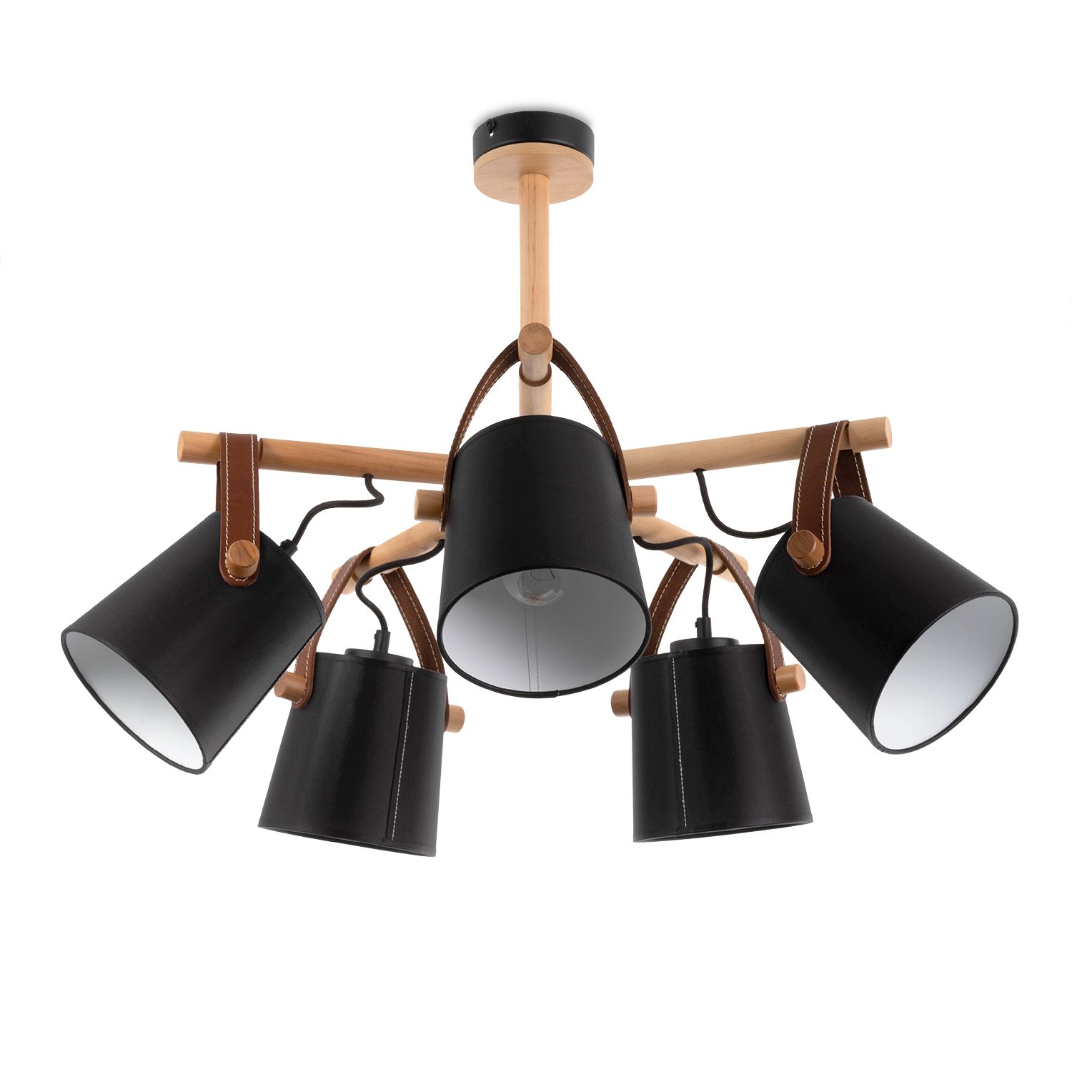 Lustr na tyči s dřevěnými prvky a koženými řemínky  60405 "RIONI"