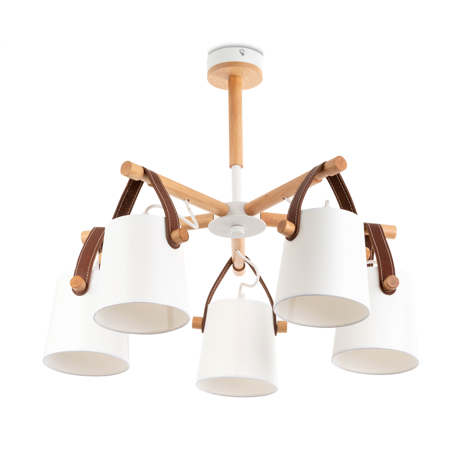 Lustr na tyči s dřevěnými prvky a koženými řemínky  60405 "RIONI"