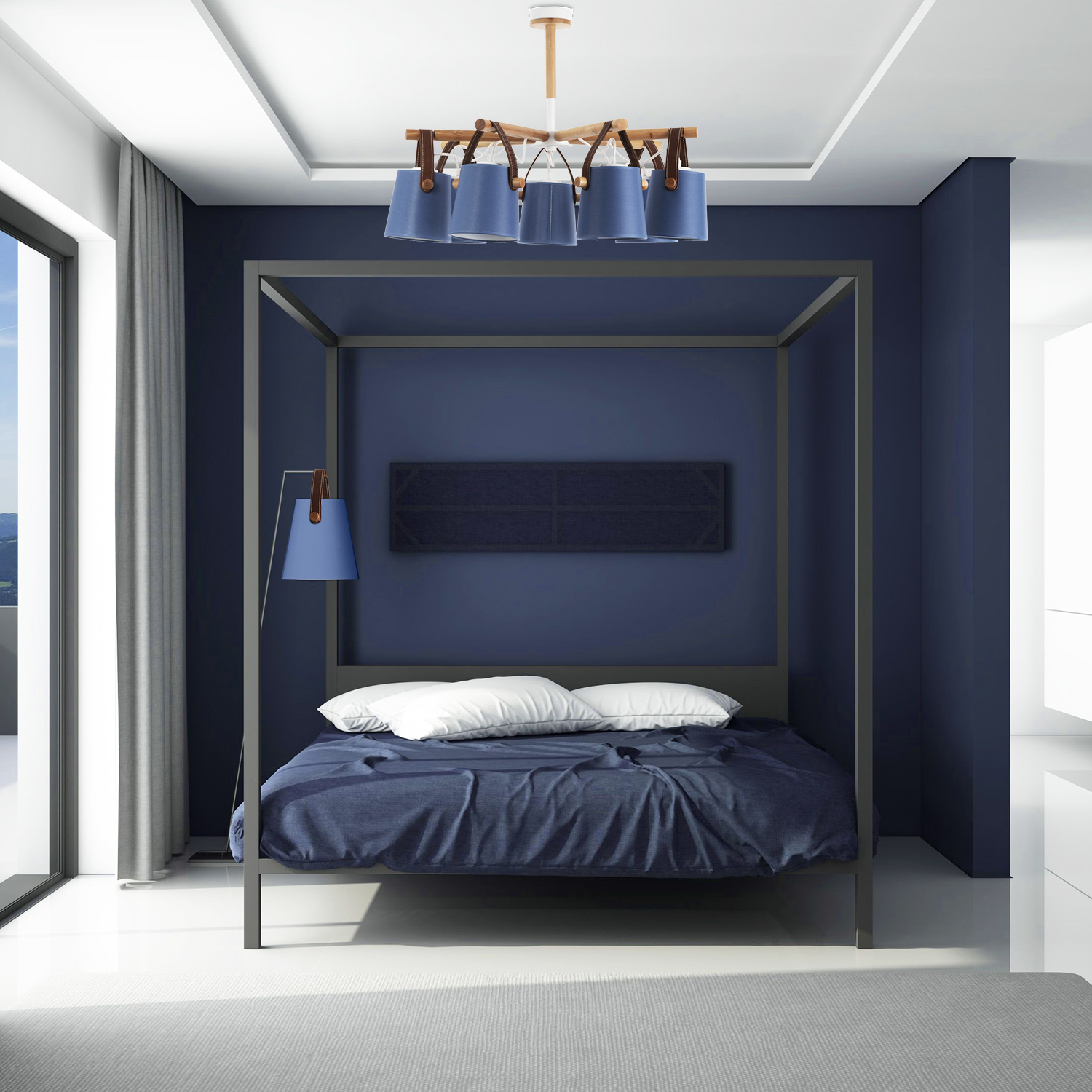 Lustr na tyči s dřevěnými prvky a koženými řemínky  60655 "RIONI" foto6