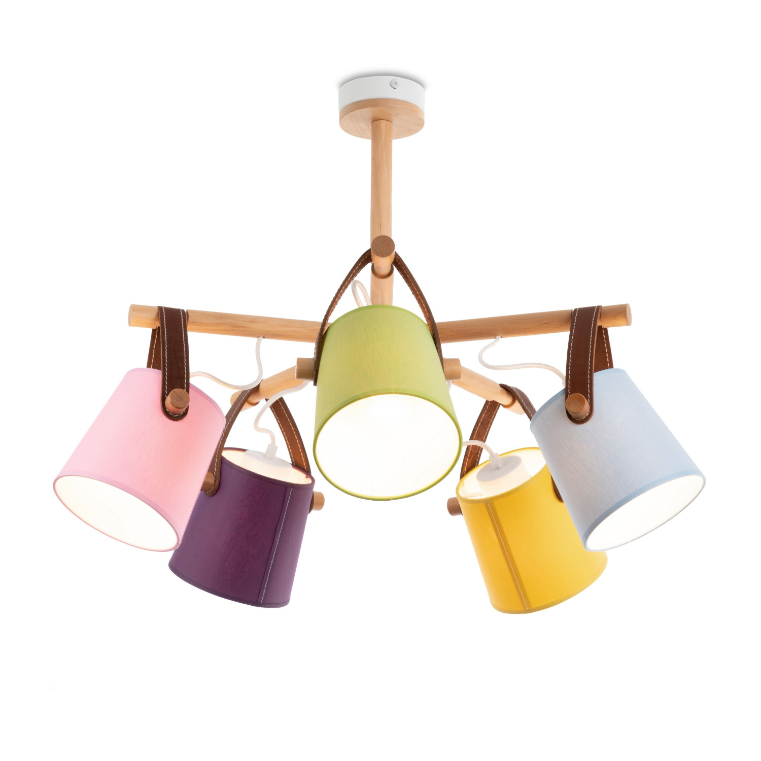 Lustr na tyči s dřevěnými prvky a koženými řemínky  60655 "RIONI" foto3