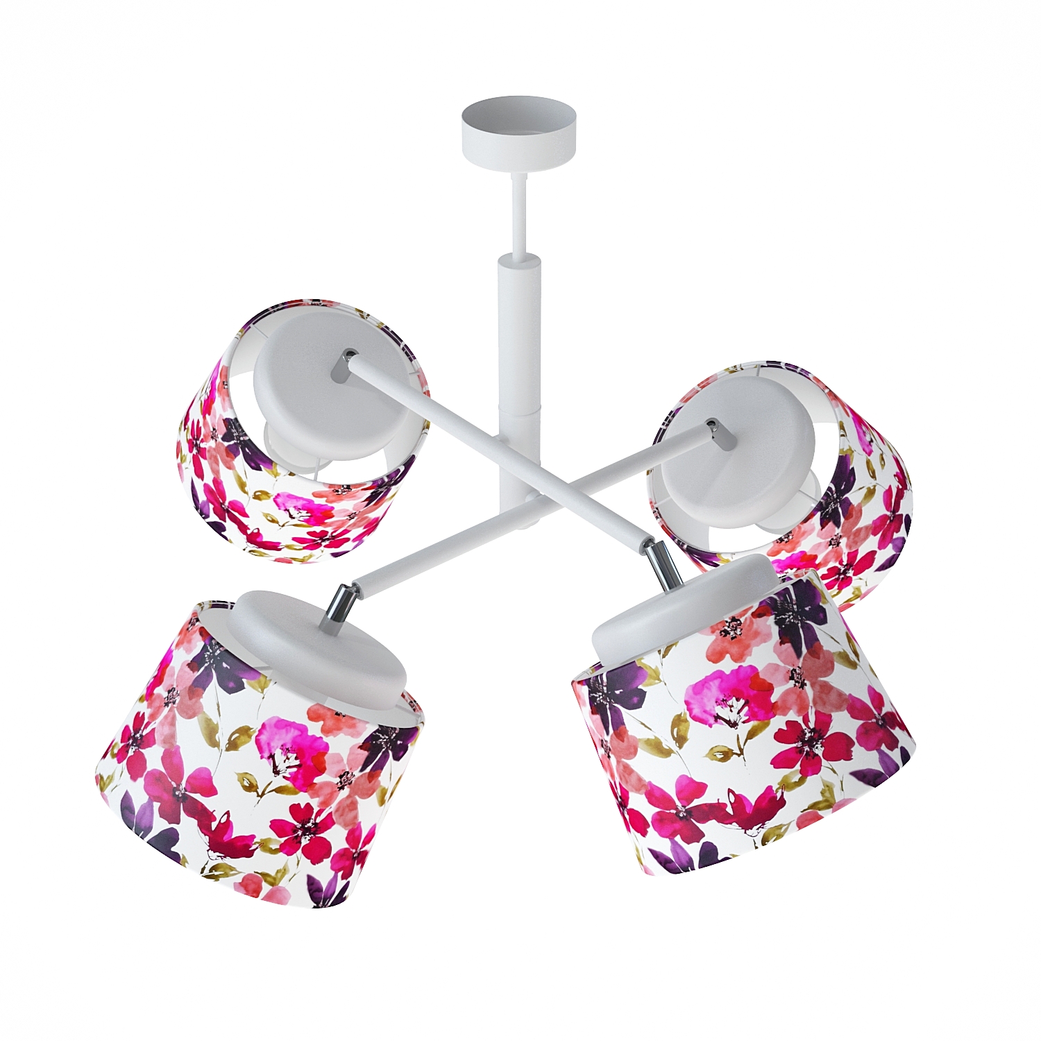 Designový kovový bílý  lustr na tyči se čtyřmi vícebarevnýmii stínítky.  60699 "Lefor" foto2