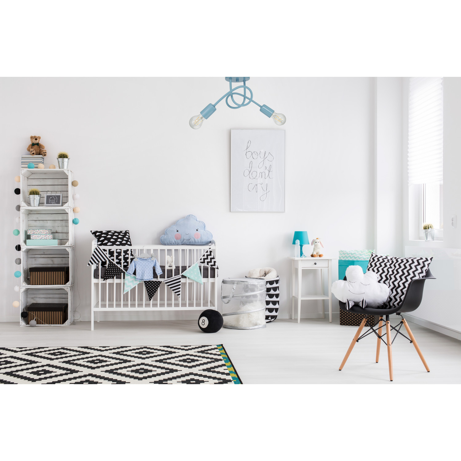 Stropní svítidlo s zahnutými kovovými ramenami v pastelově modré barvě, kolekce "MONDO" art.1001/2 PN foto6