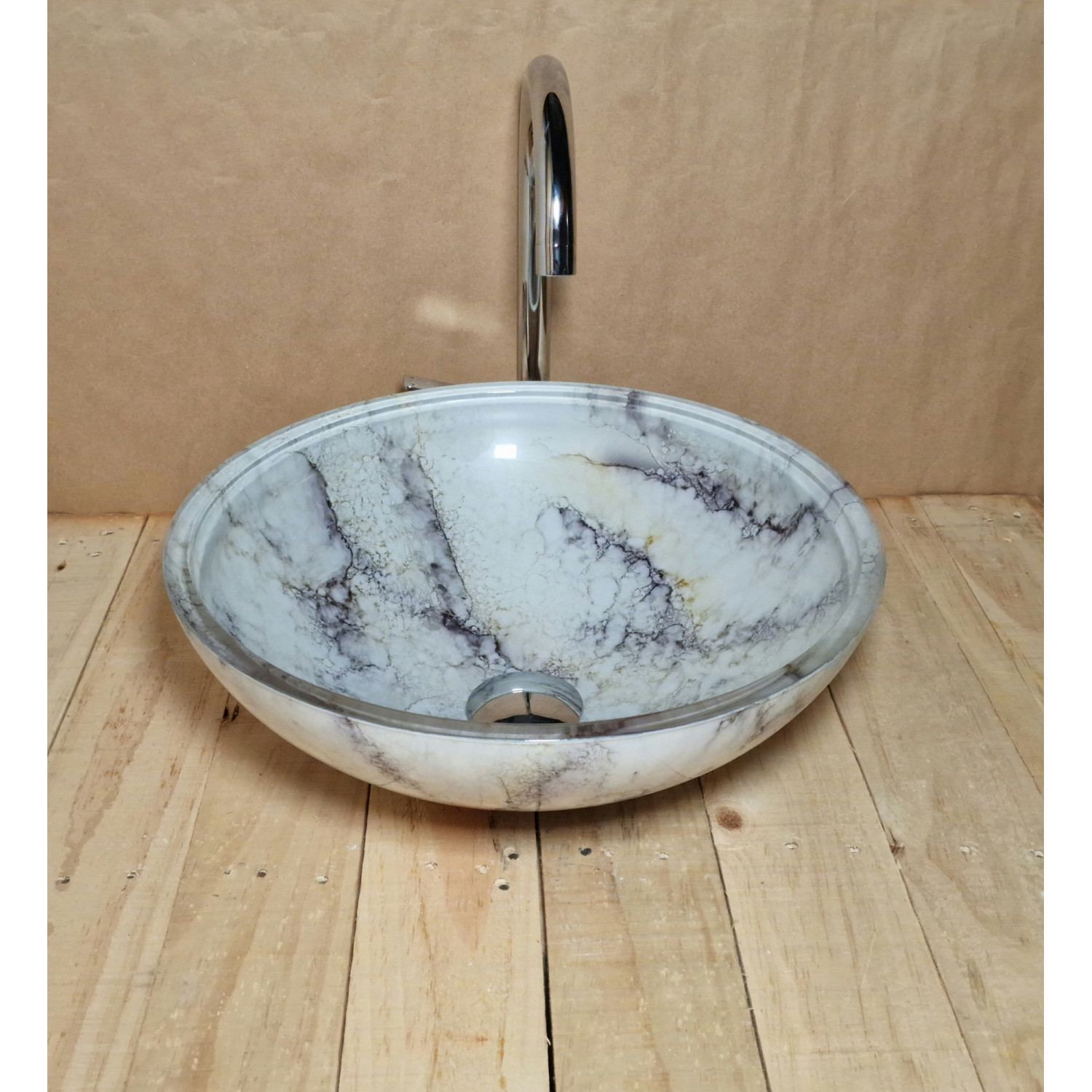 Moderní kulaté skleněné umyvadlo s efektem mramoru U041