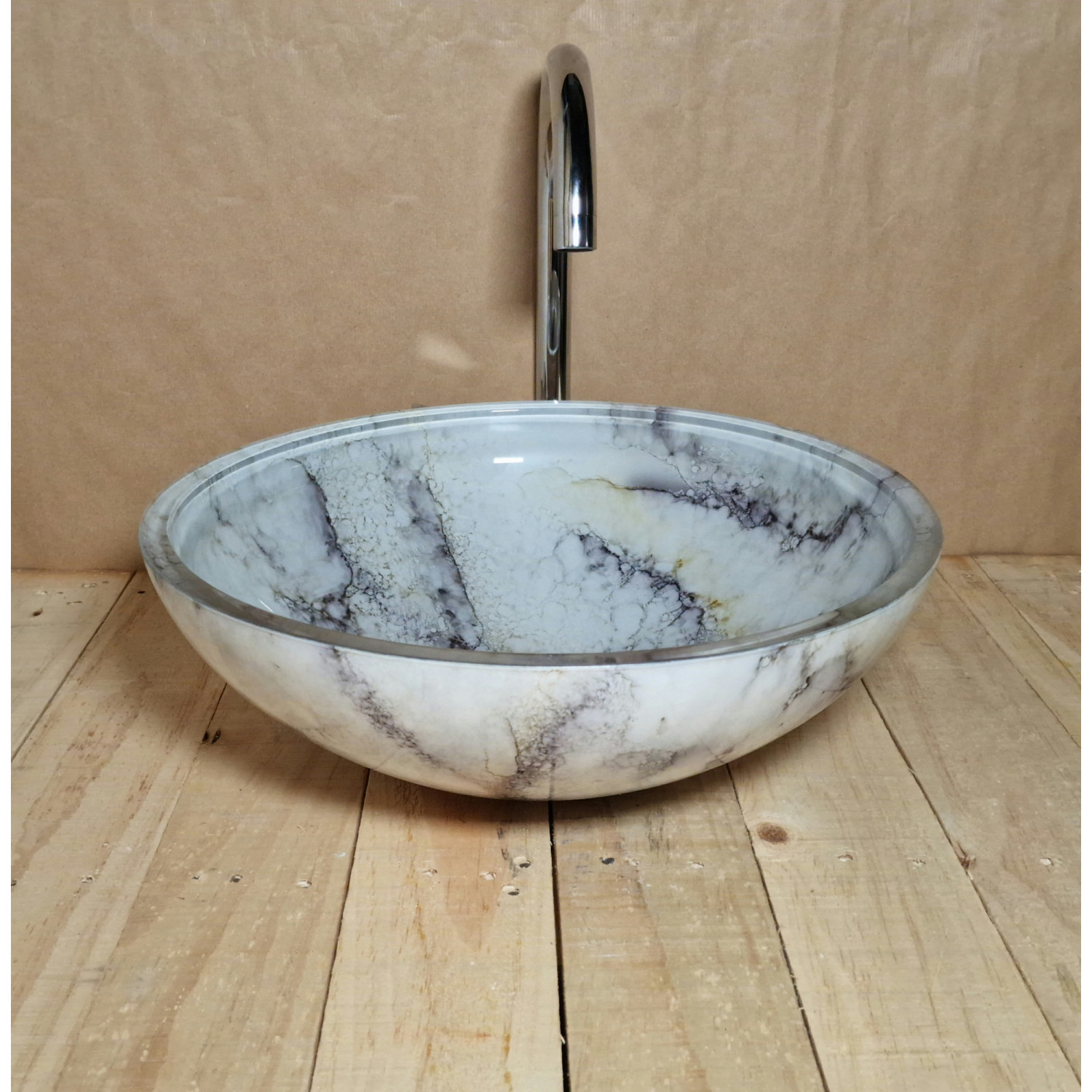 Moderní kulaté skleněné umyvadlo s efektem mramoru U041 foto3