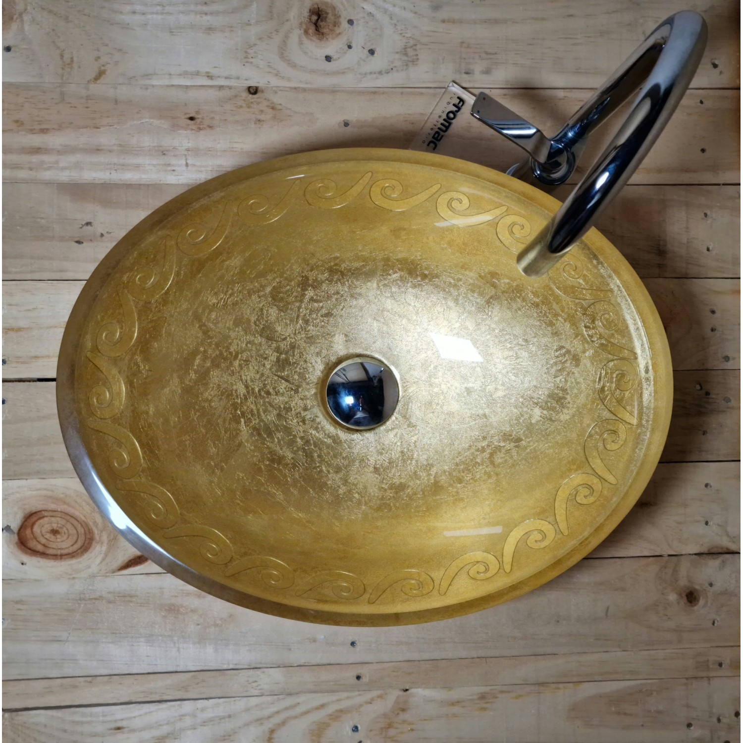 Luxusní oválné skleněné umyvadlo s dekorací zlatou fólií U044 foto4