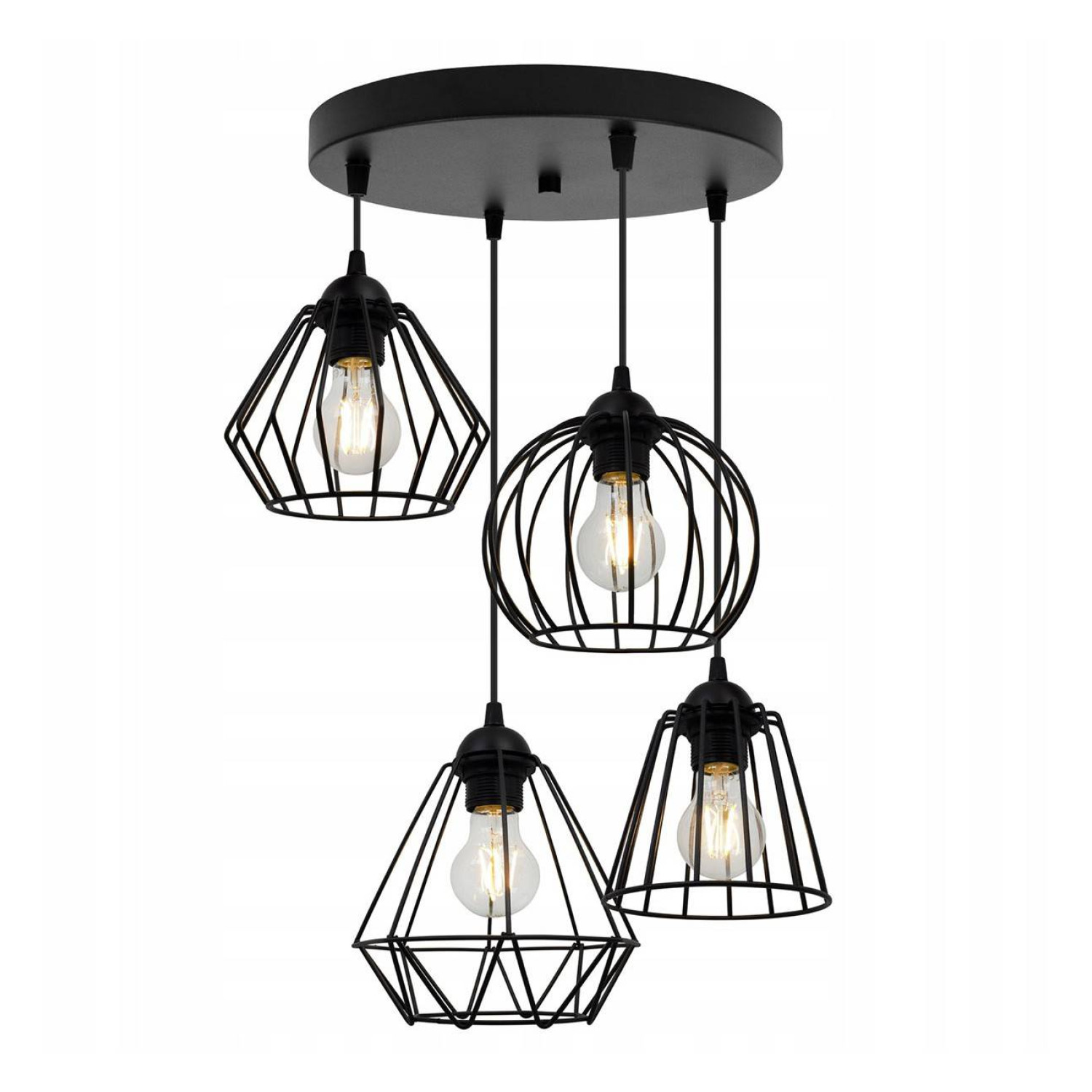 Černé závěsné světlo s originálními kovovými stínidlami EDISON 1502/4/OW/MIX