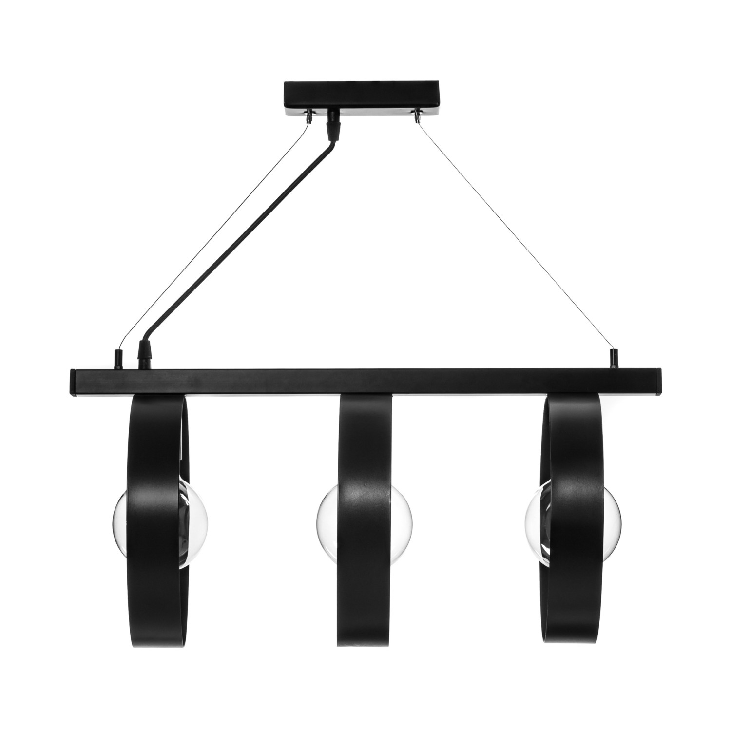 Závěsné svítidlo na kovové liště na tři žárovky  s kruhovými stínítky z kovového pásu 14603 "Industriální Elegance" foto4