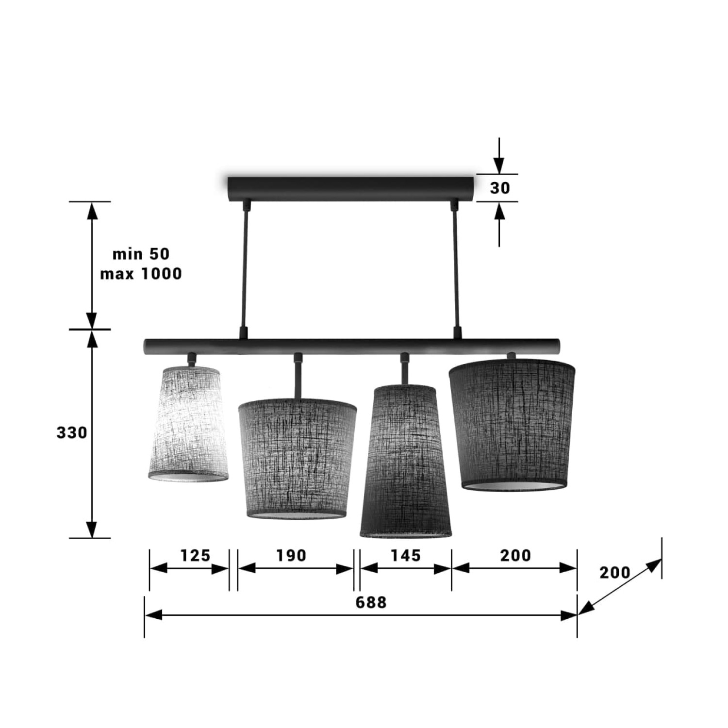 Závěsné svítidlo na lanku s látkovými lněnými stínítky 40804 "JAZZ" foto2