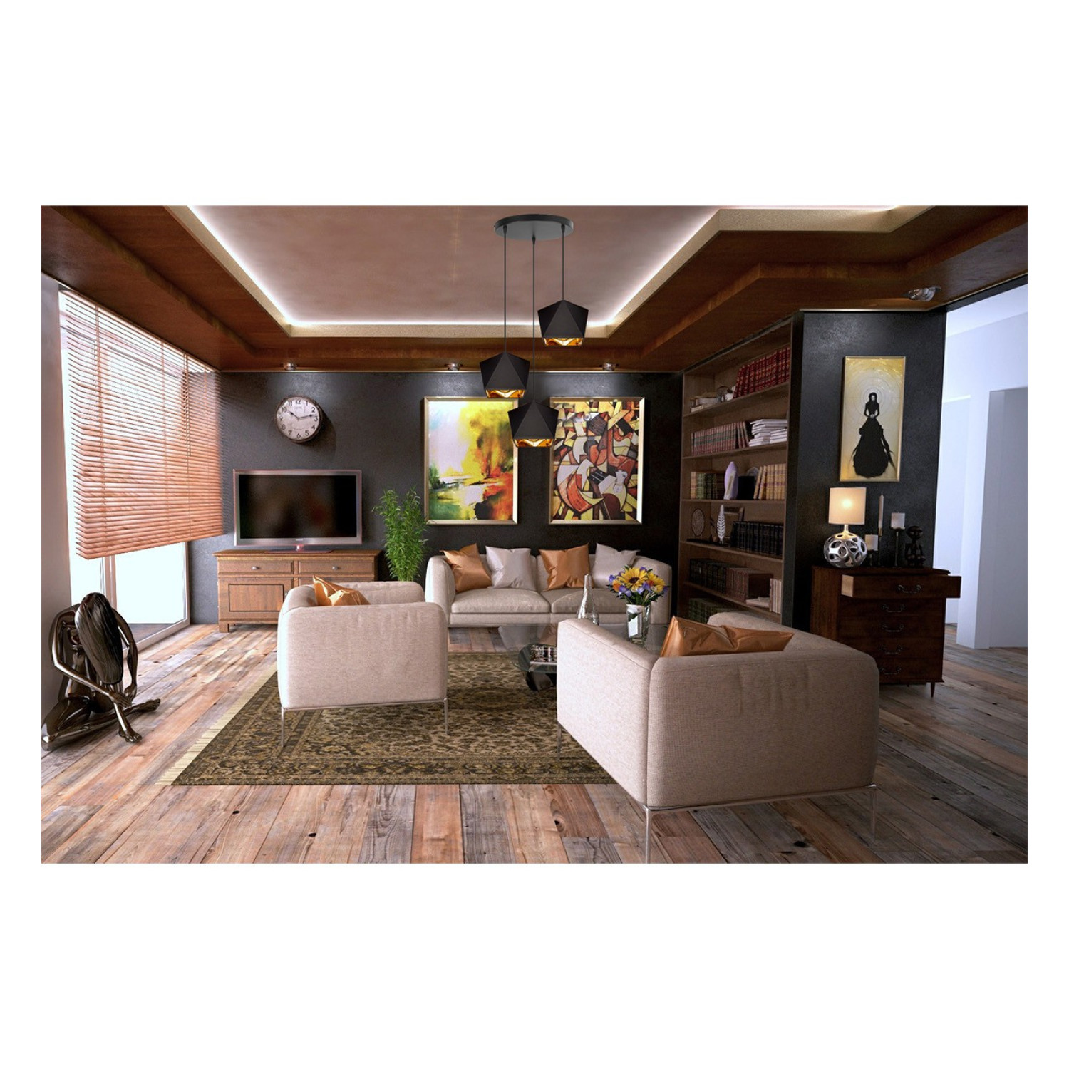 Moderní závěsné svítidlo na lanku LH024 "DIAMOND GOLD" foto6