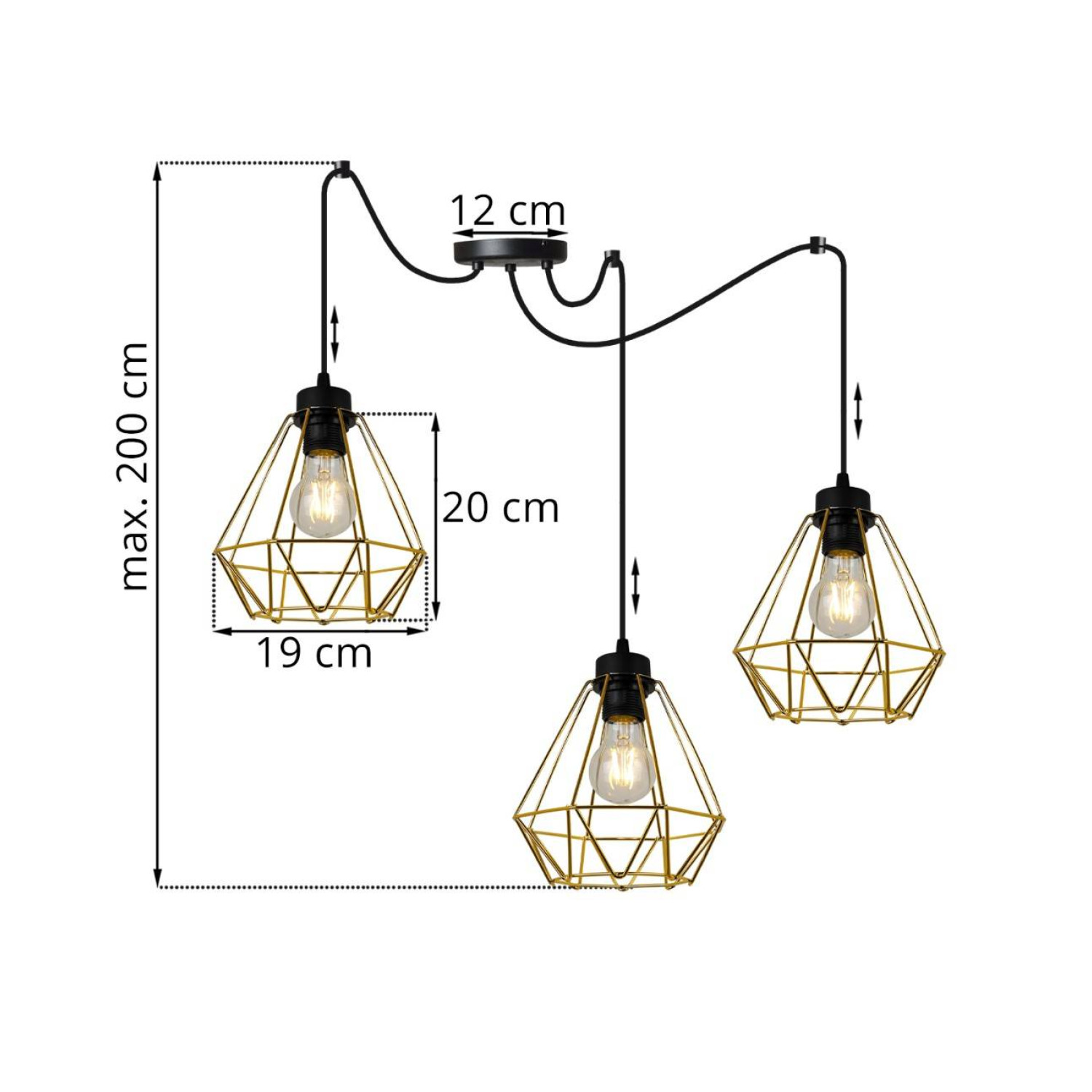 Elegantní závěsné svítidlo SPIDER NUVOLA GOLD 2034/3, zlaté kovové stínidlo foto3
