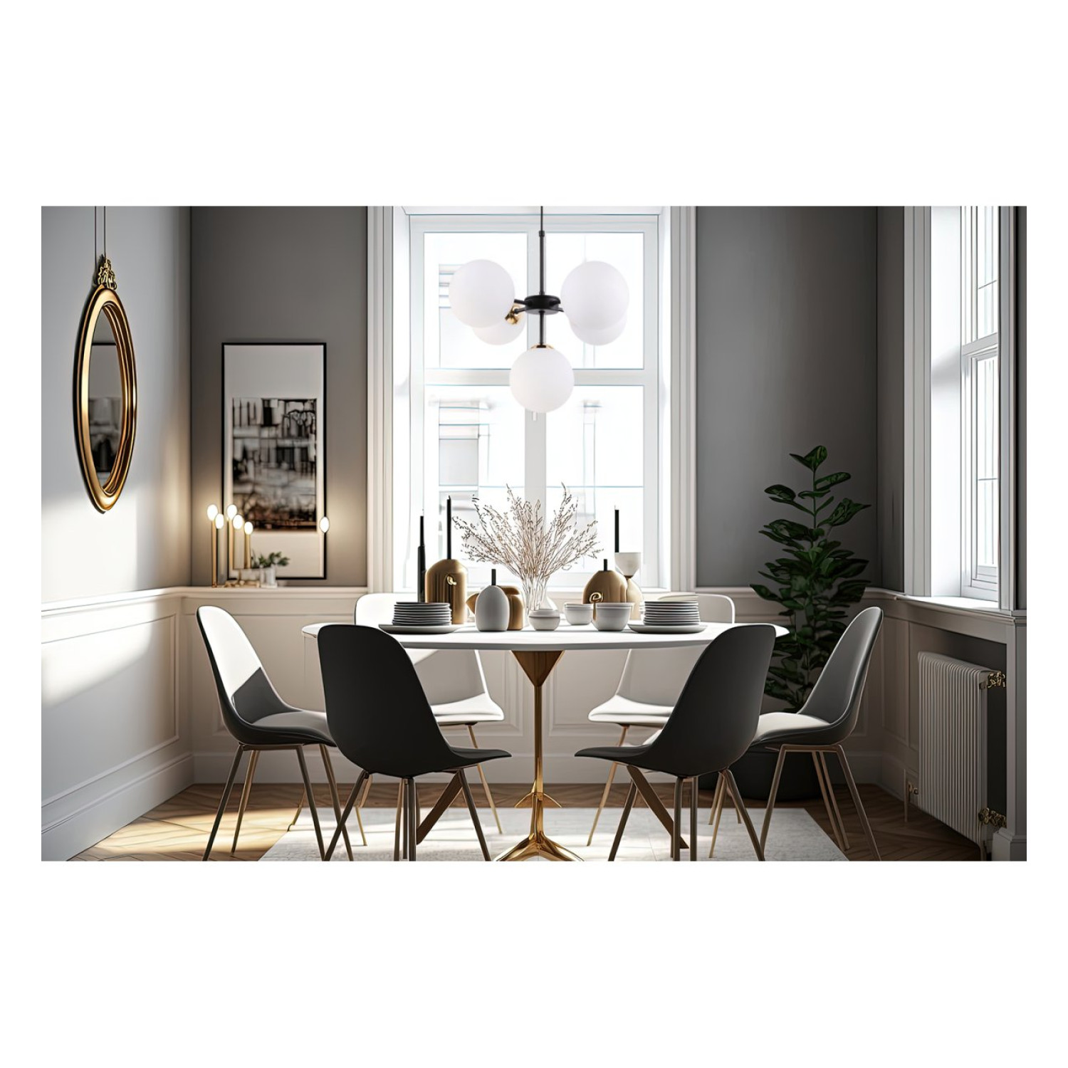 Černozlatá Regulovatelná Stropní Lampa se 5 Bílými Foukanými Stínidly"IMPERIA" foto9