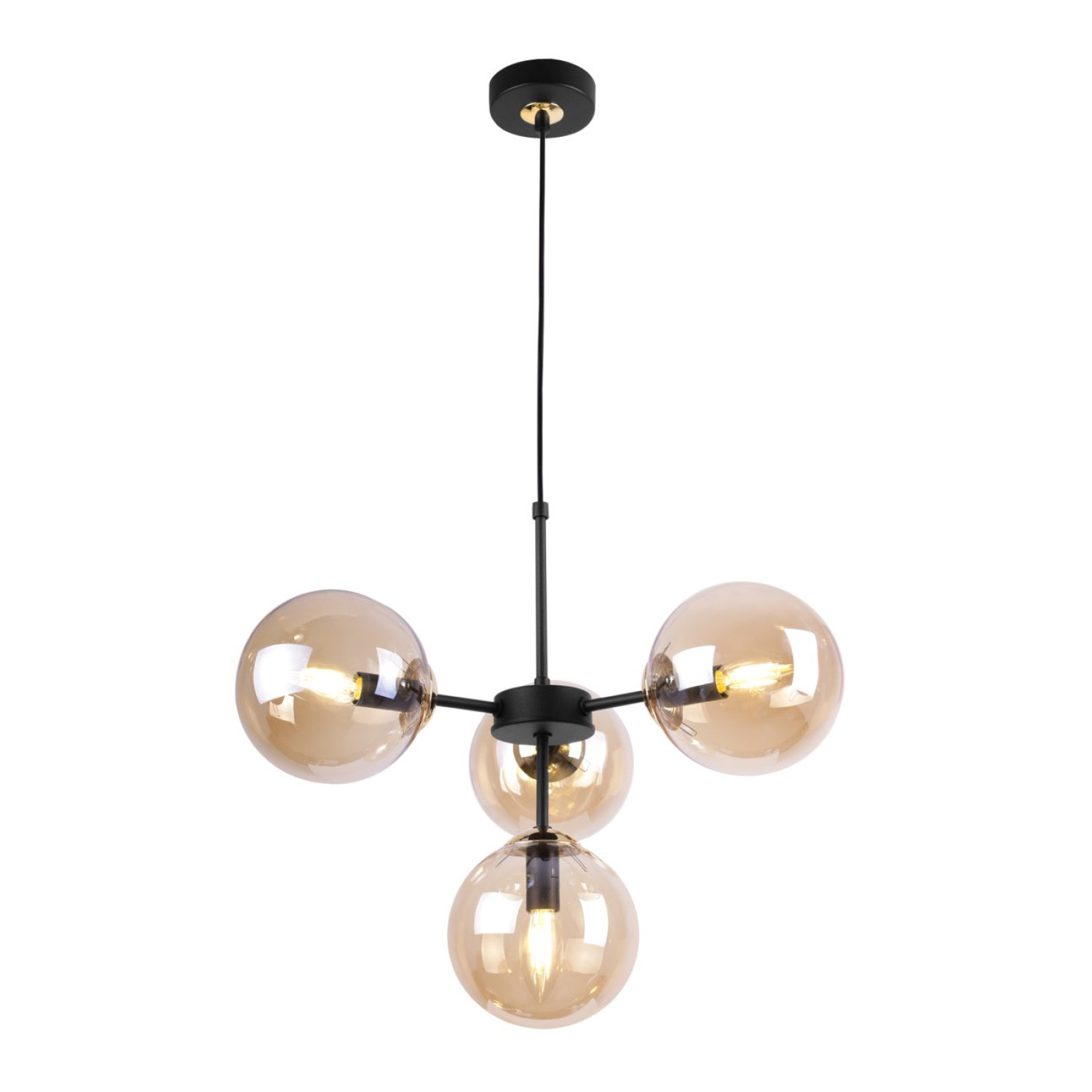 Černozlaté kuchyňské závěsné svítidlo s regulací délky a medovými průhlednými stínidly"IMPERIA" foto3