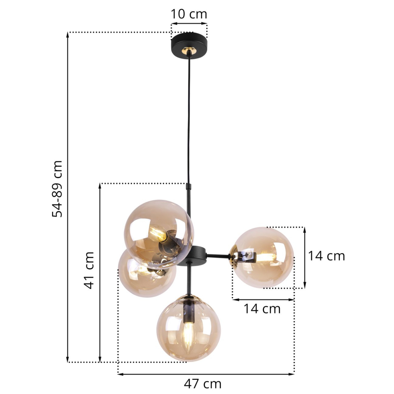 Černozlaté kuchyňské závěsné svítidlo s regulací délky a medovými průhlednými stínidly"IMPERIA" foto10