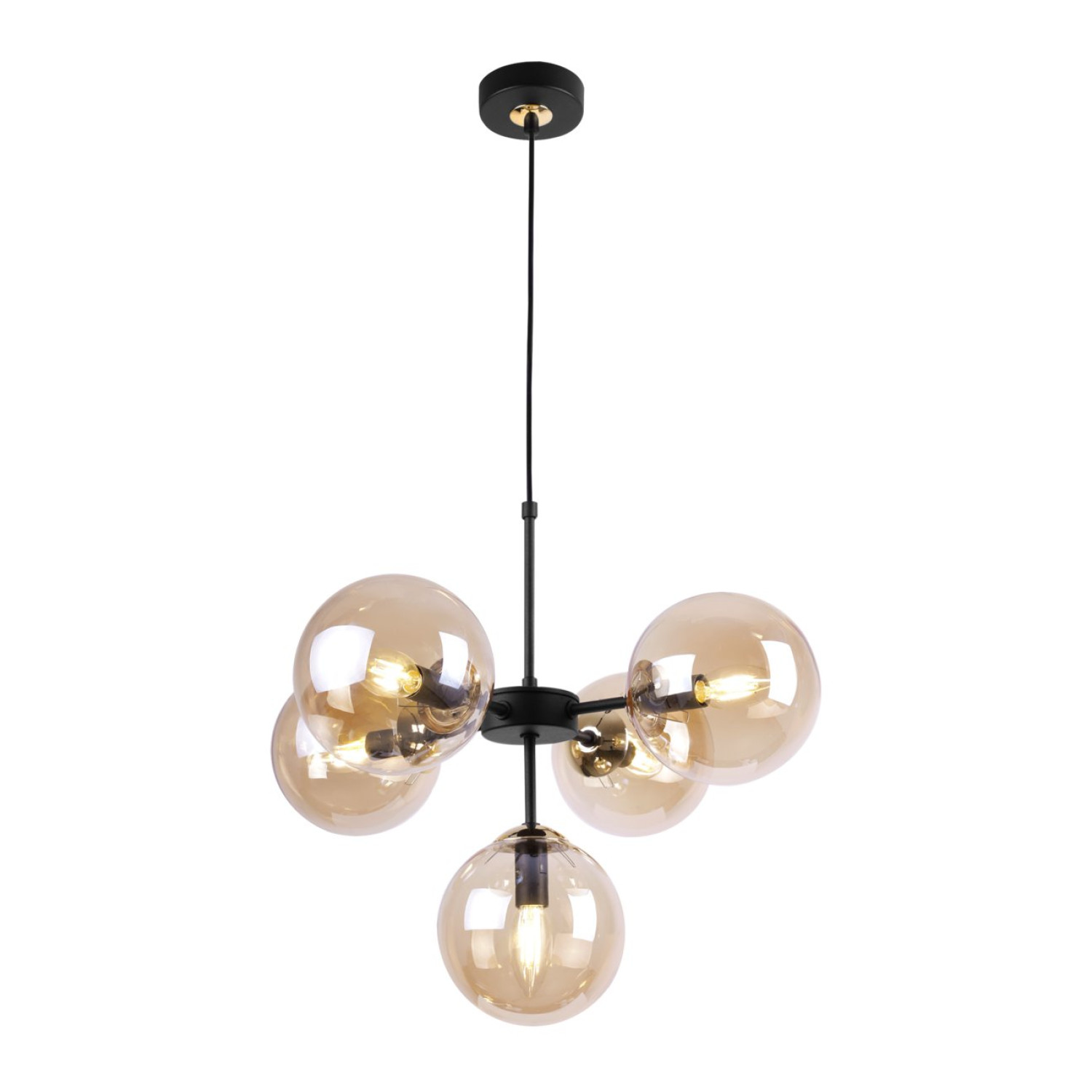 Černozlatá Regulovatelná Stropní Lampa se 5 Medově Transparentními Foukanými Stínidly "IMPERIA" foto2