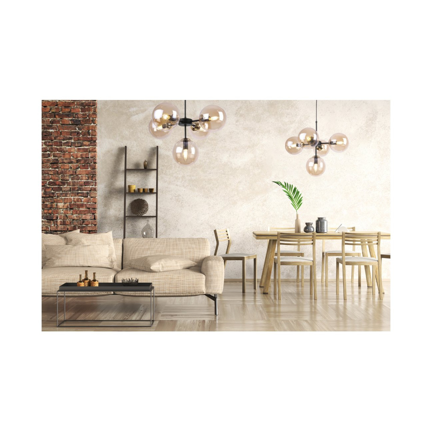 Černozlatá Regulovatelná Stropní Lampa se 5 Medově Transparentními Foukanými Stínidly "IMPERIA" foto8