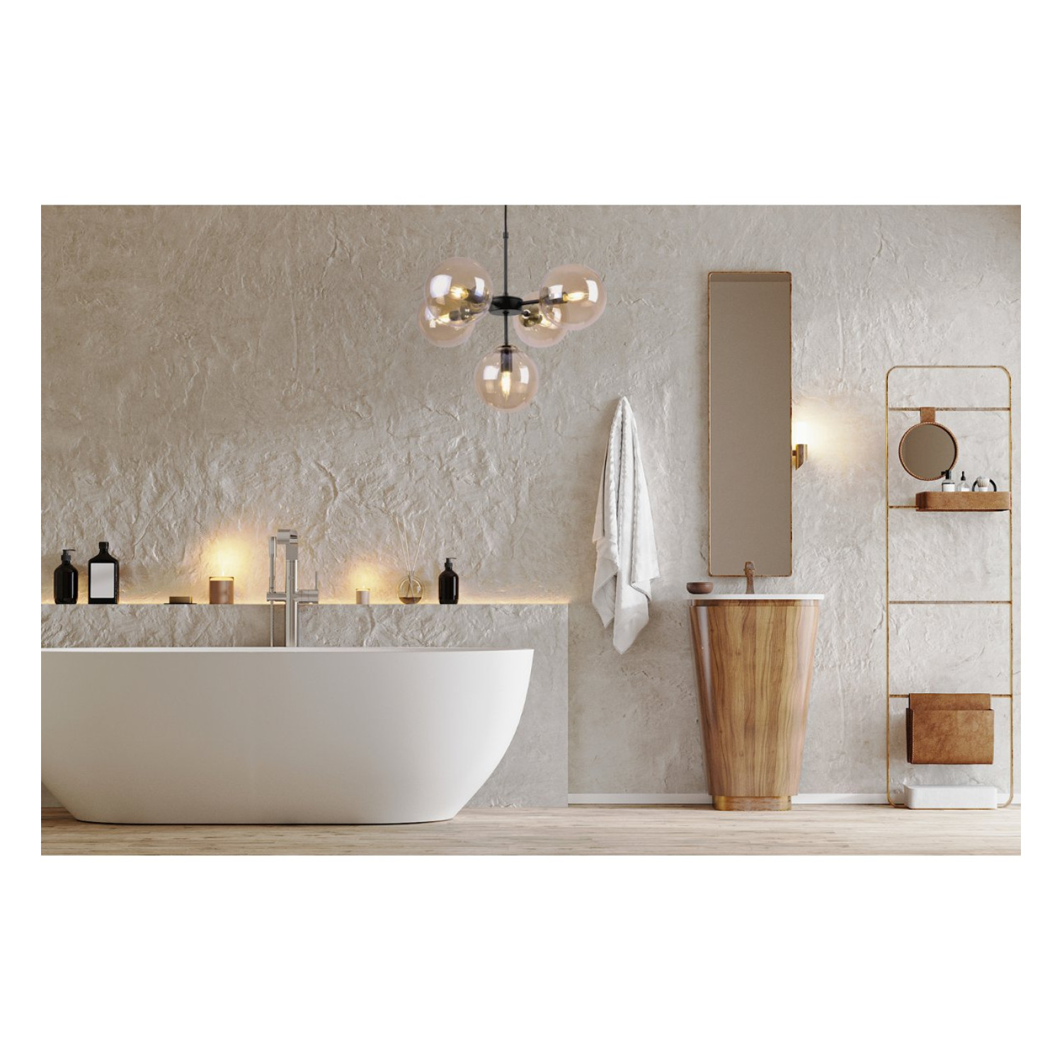 Černozlatá Regulovatelná Stropní Lampa se 5 Medově Transparentními Foukanými Stínidly "IMPERIA" foto9