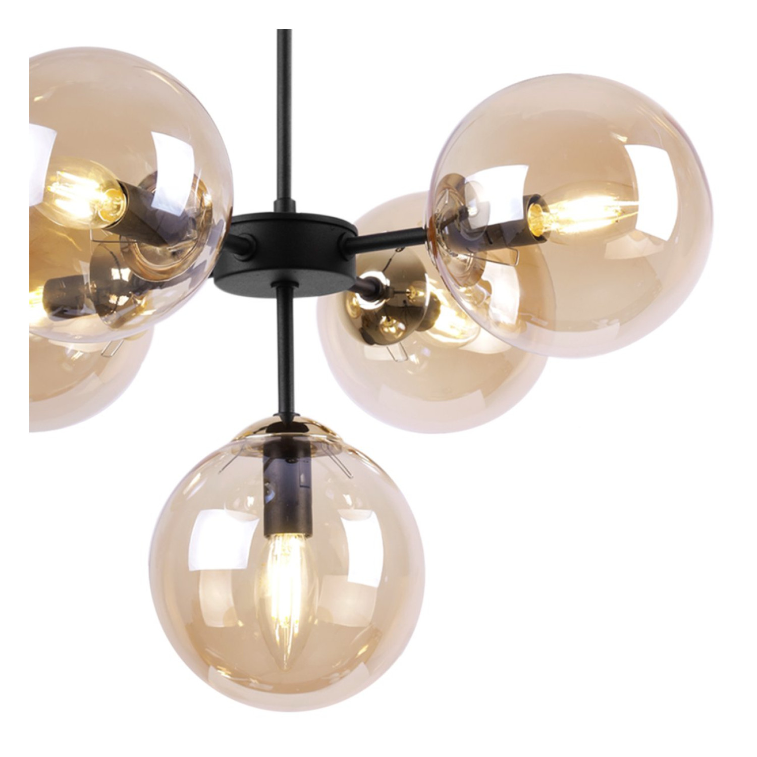 Černozlatá Regulovatelná Stropní Lampa se 5 Medově Transparentními Foukanými Stínidly "IMPERIA" foto5