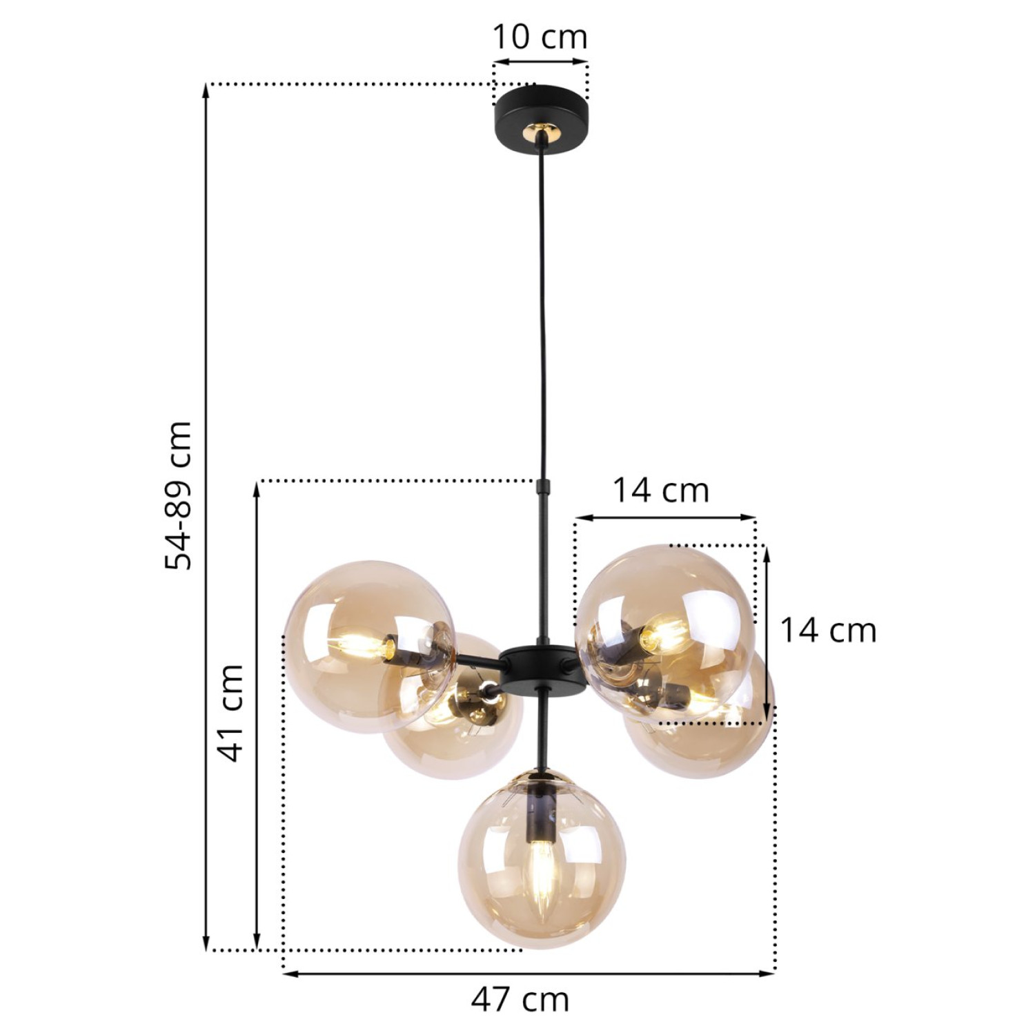 Černozlatá Regulovatelná Stropní Lampa se 5 Medově Transparentními Foukanými Stínidly "IMPERIA" foto7
