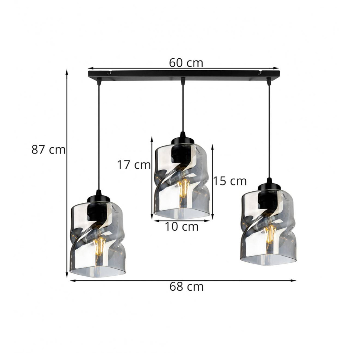 Moderní závěsná lampa se skleněnými stínidly v grafitové barvě NIKI 2195/3 foto3