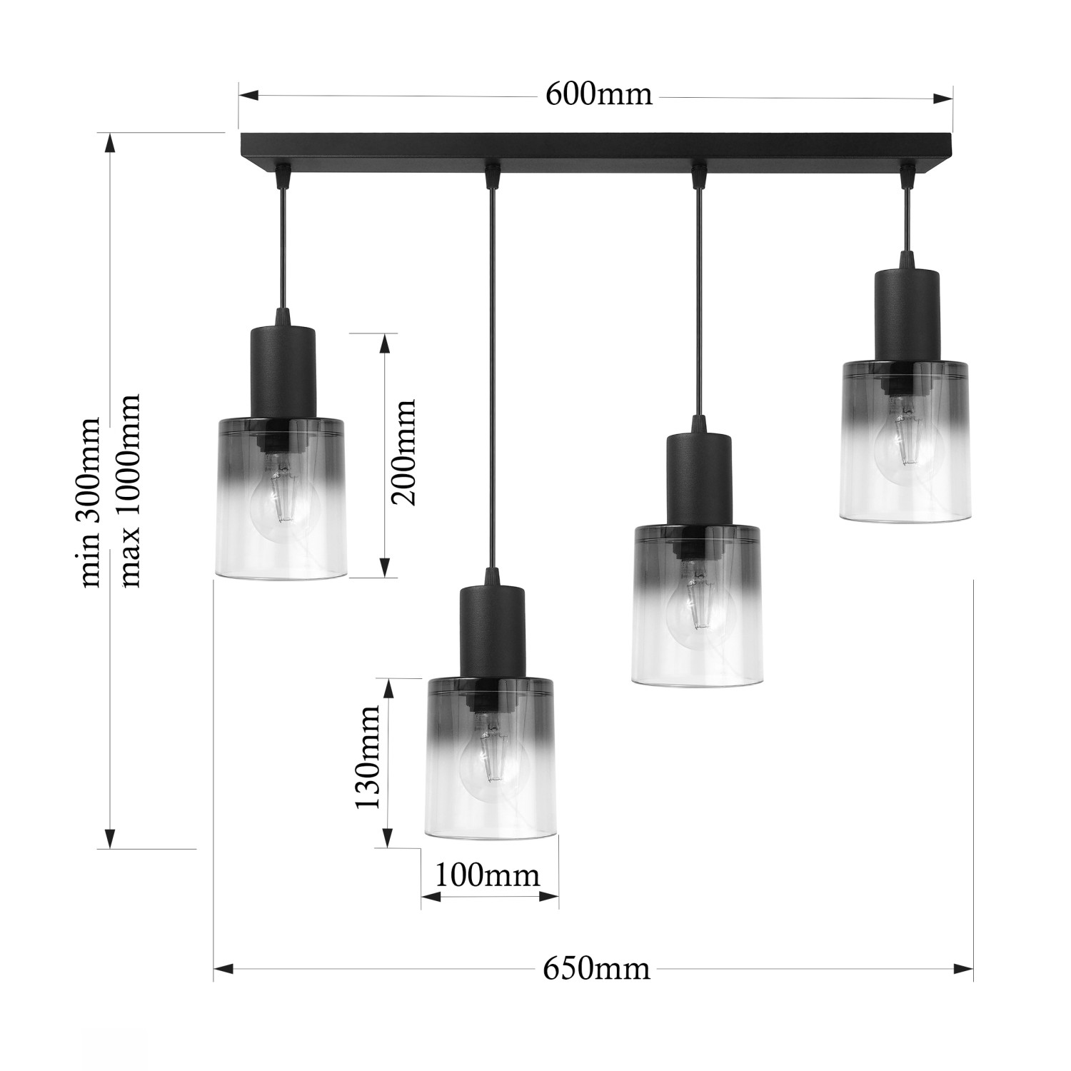 Závěsné svítidlo s čtyřmi skleněnými stínidly na liště "ROBERTO" foto3