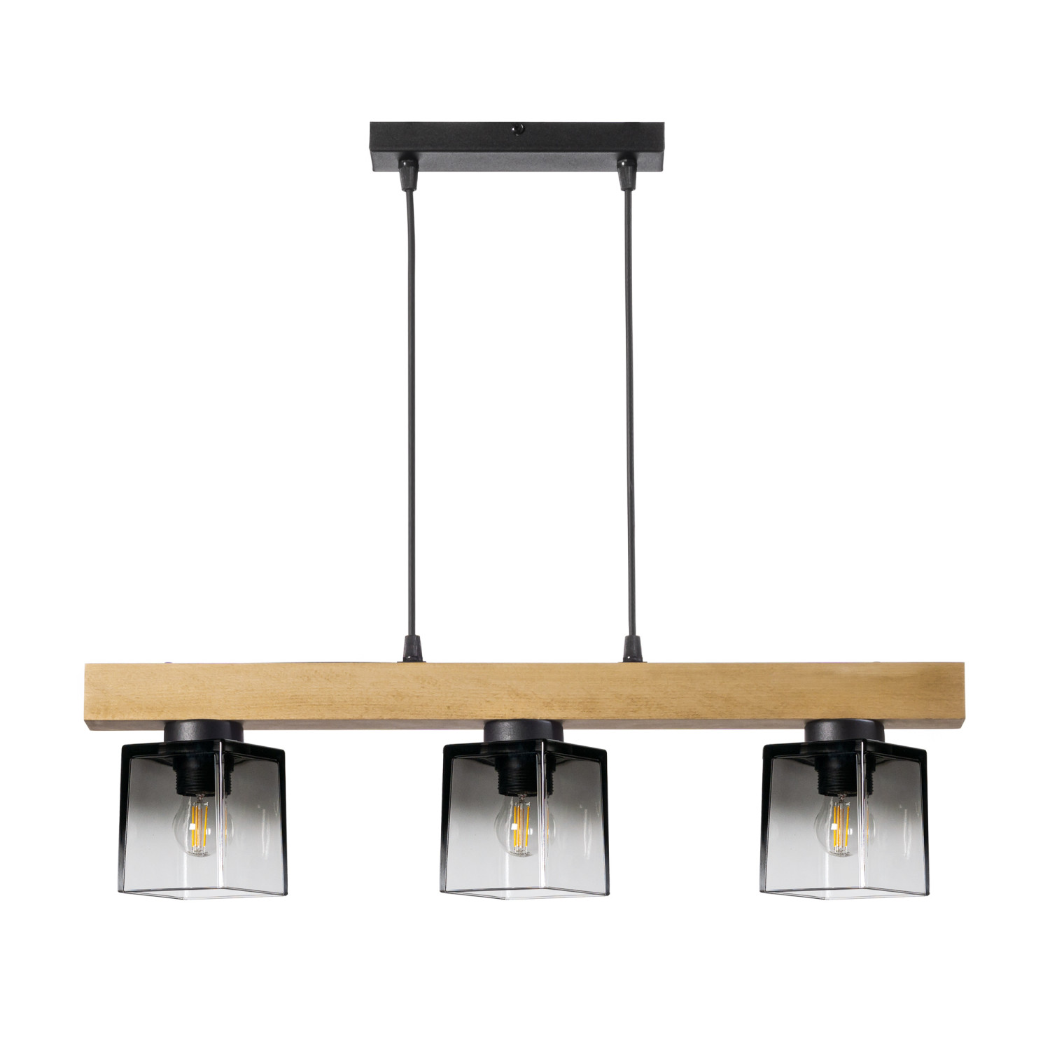 Dřevěné závěsné svítidlo s unikátními skleněnými stínidly  40633 "Rustic Radiance" foto4