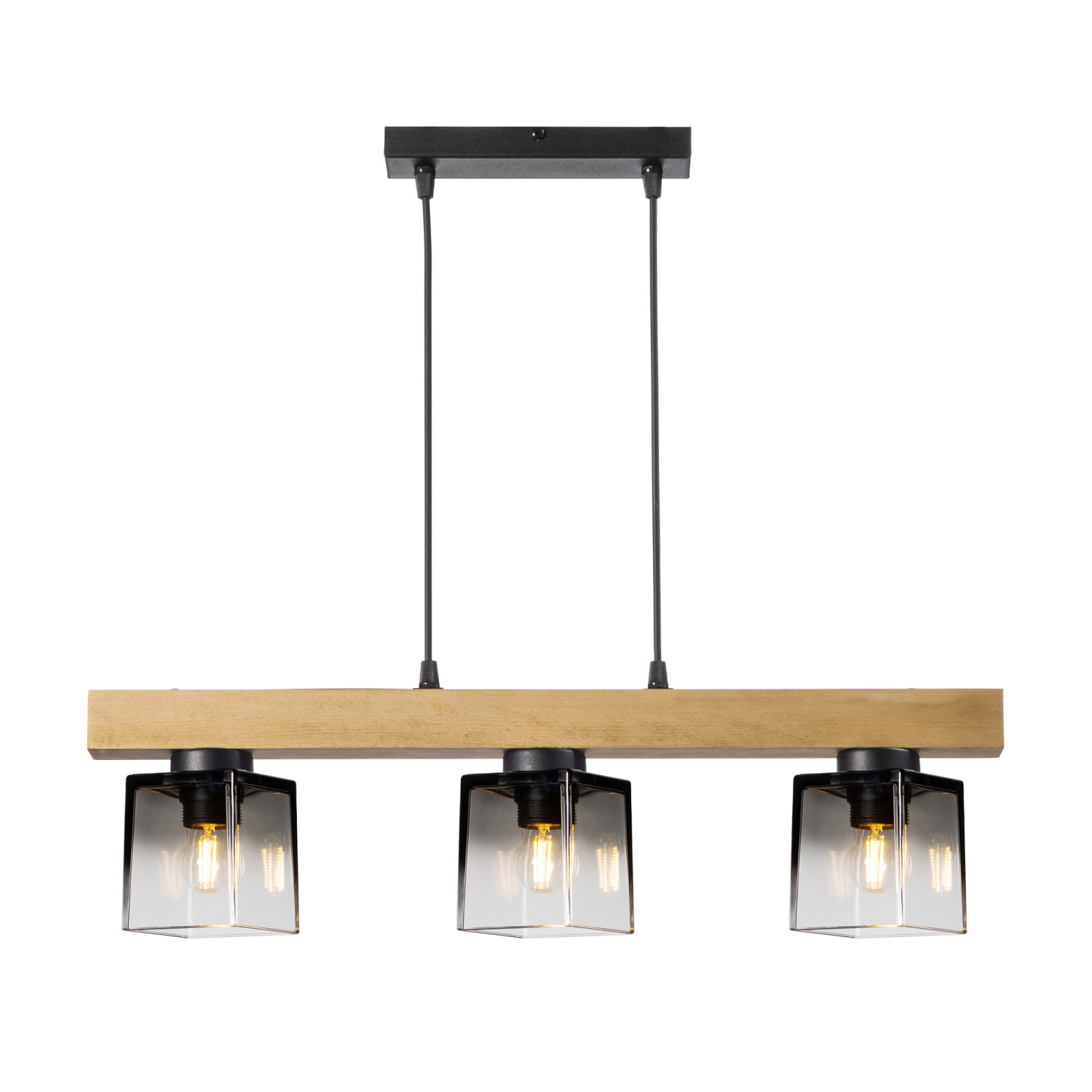 Dřevěné závěsné svítidlo s unikátními skleněnými stínidly  40633 "Rustic Radiance" foto3