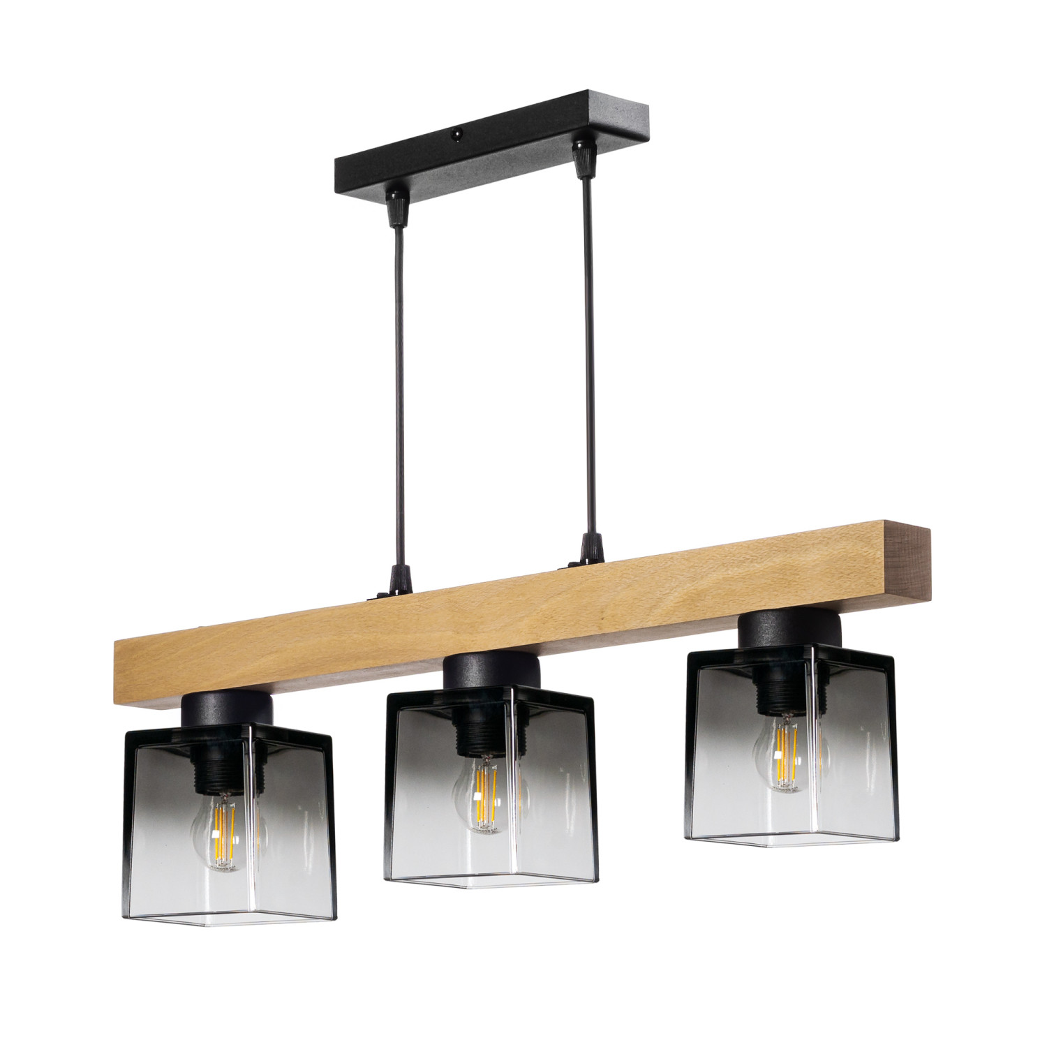 Dřevěné závěsné svítidlo s unikátními skleněnými stínidly  40633 "Rustic Radiance" foto2