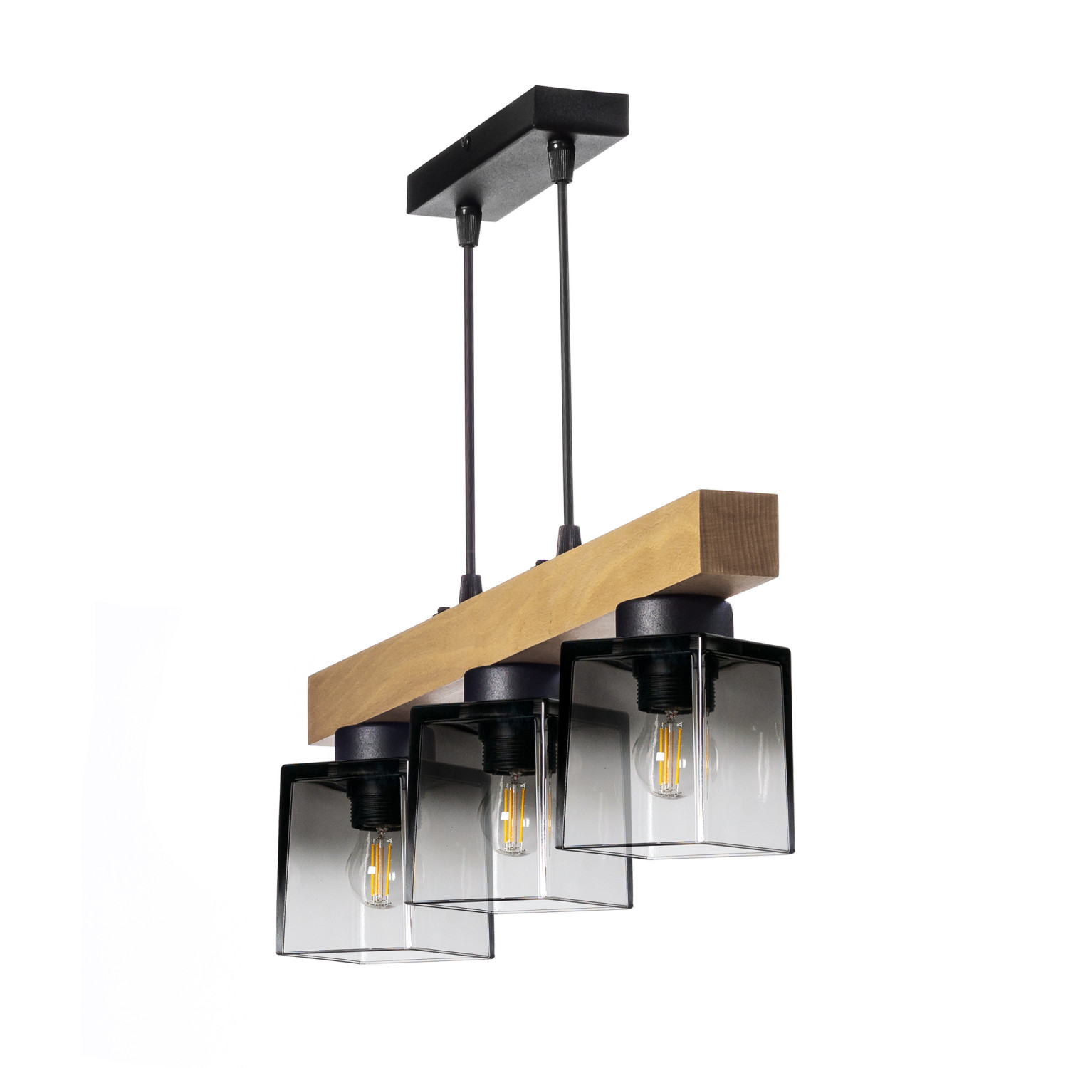 Dřevěné závěsné svítidlo s unikátními skleněnými stínidly  40633 "Rustic Radiance"