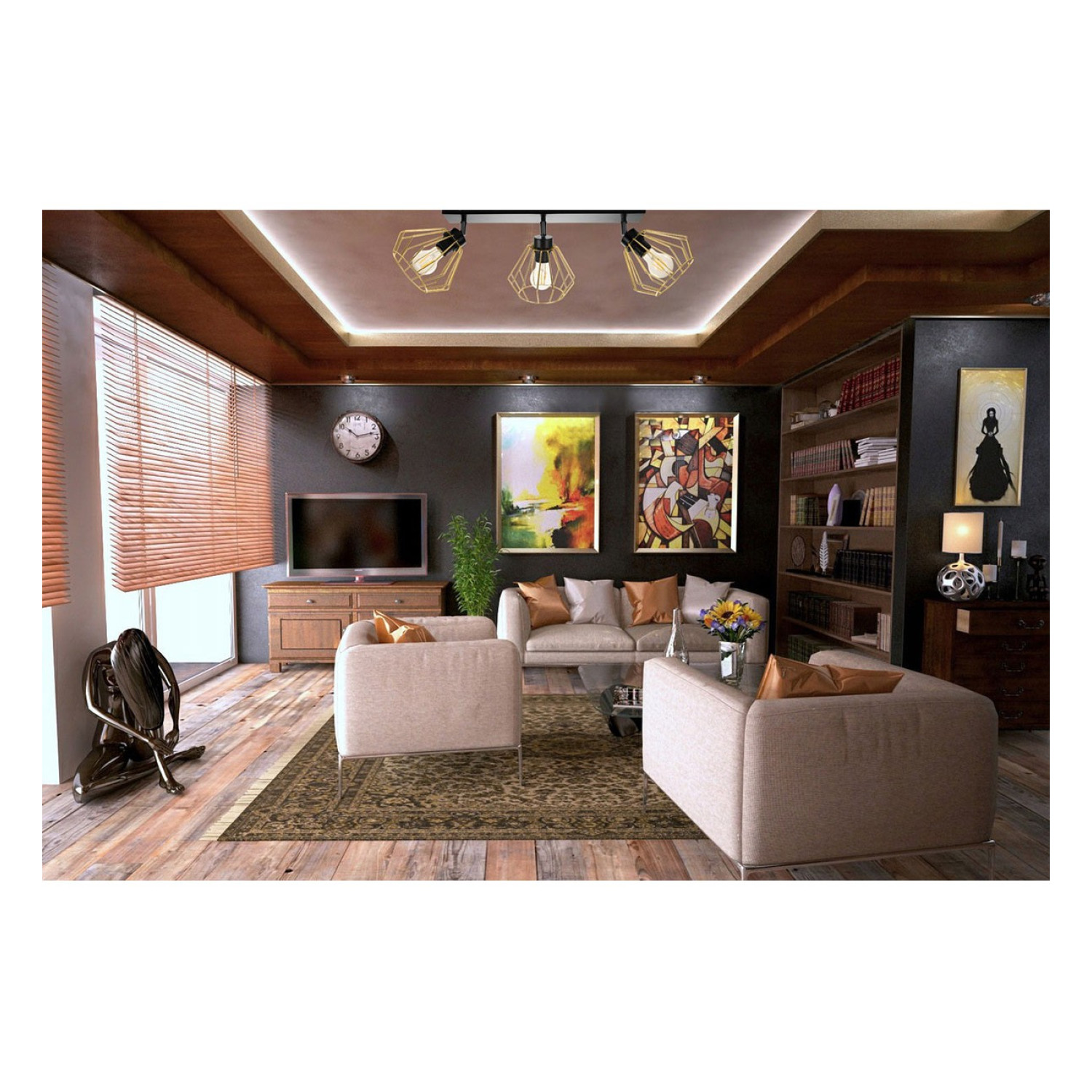 Svítidlo na kovové liště s třemi kovovými stínítky LH008 "SANTOS LOFT" foto2