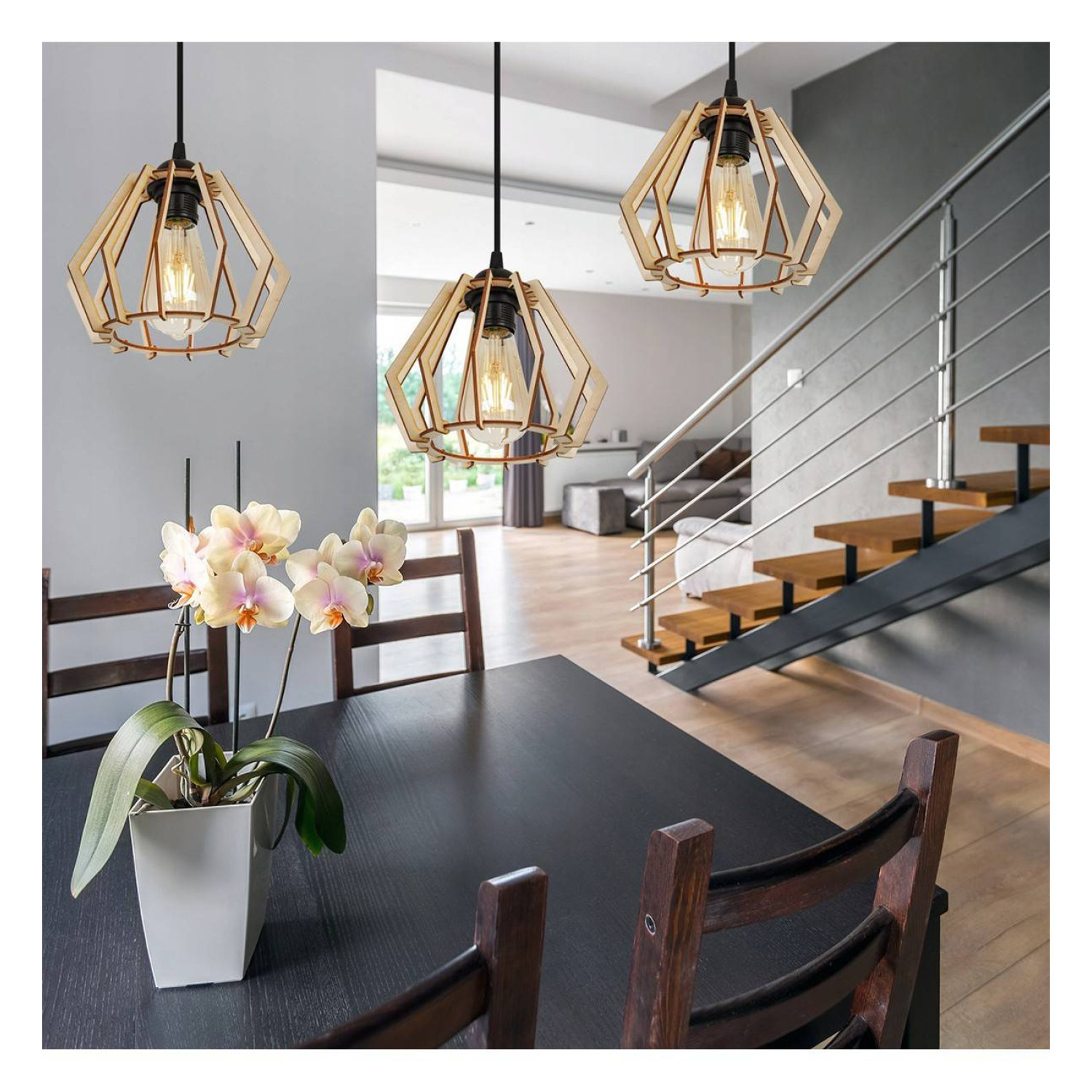 Dřevěné závěsné svítidlo "Pavouk" s geometrickými stínidly SPIDER TIMBER 2360/3 foto6