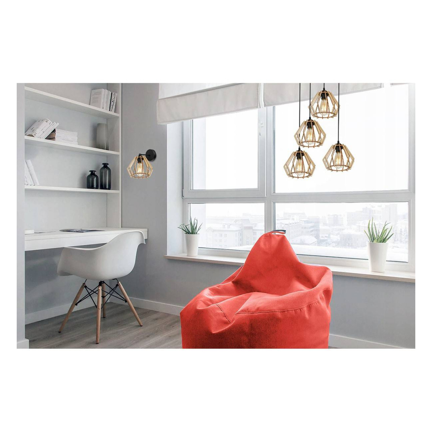 Dřevěná závěsná lampa na kulaté kovové základně s čtyřmi dřevěnými stínidly TIMBER 2360/4/OW foto4